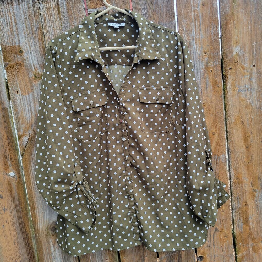 NotationsWoman Green White Polkadot Top Sz 3x